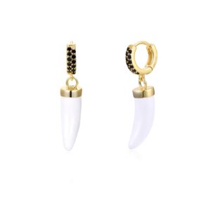 Pendientes Aro Plata Dorada Colmillo Blanco