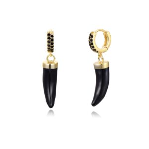 Pendientes Aro Plata Dorada Colmillo Negro