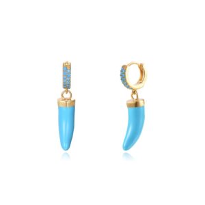 Pendientes Aro Plata Dorada Colmillo Turquesa