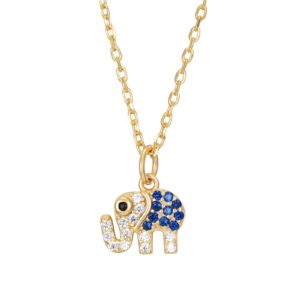 Collar Plata Dorada Elefante Azul