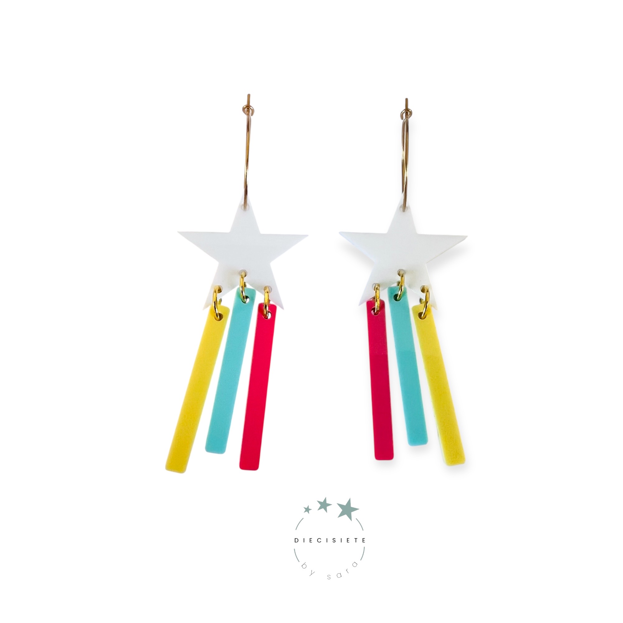 Pendientes Aro Estrella Fugaz Blanco Multicolor