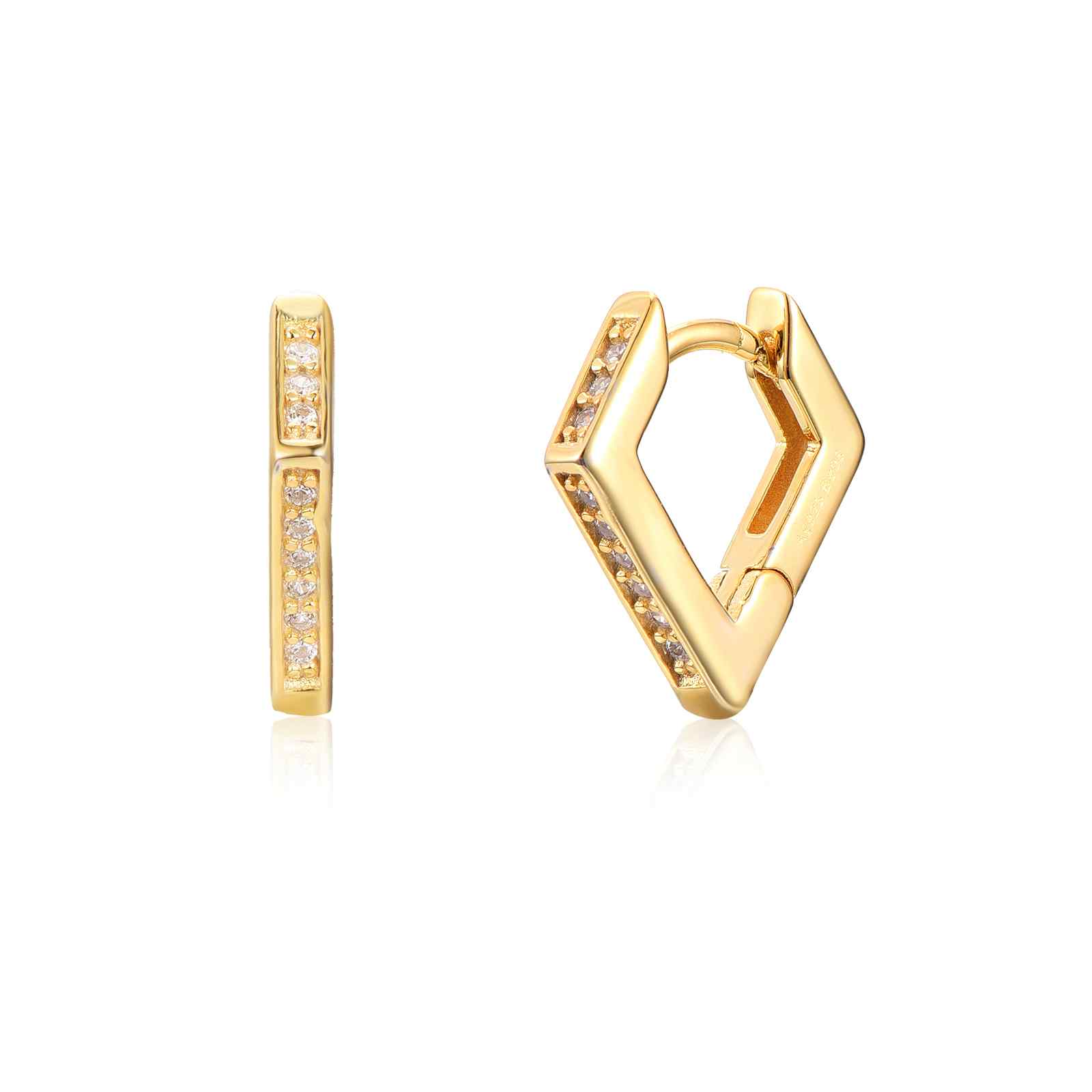 Pendientes Aro Plata Dorada Rombo Circonitas
