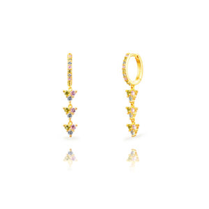 Pendientes Plata Dorada Aro y Triángulos Circonitas Multicolor