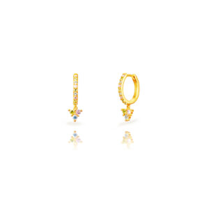 Pendientes Plata Dorada Aro y Triángulo Circonitas Multicolor