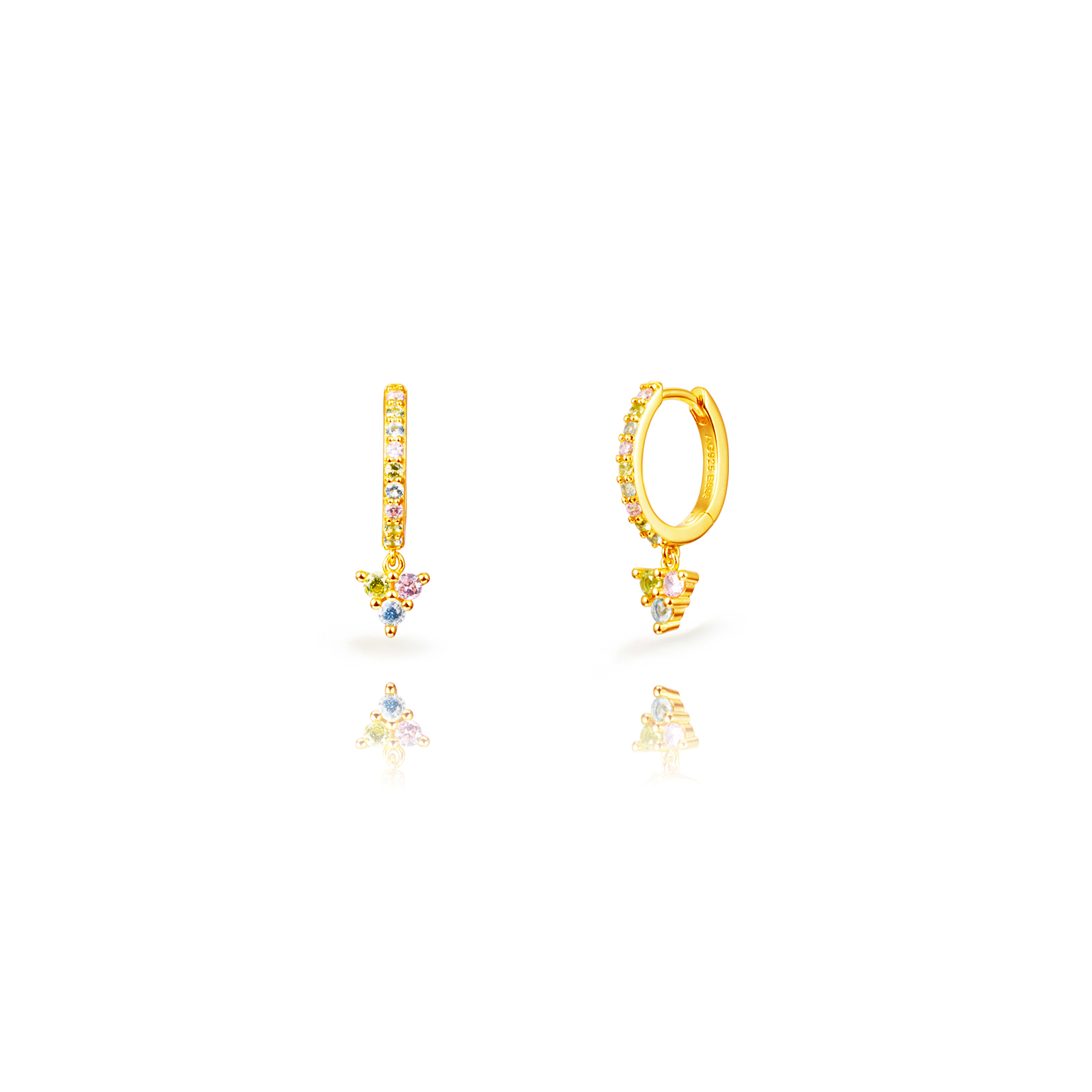 Pendientes Plata Dorada Aro y Triángulo Circonitas Multicolor