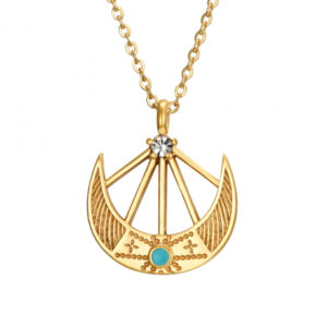 Collar Acero Dorado Luna y Turquesa