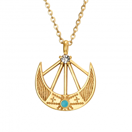 Collar Acero Dorado Luna y Turquesa