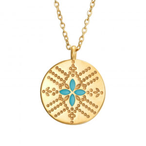 Collar Acero Dorado Flor Turquesa