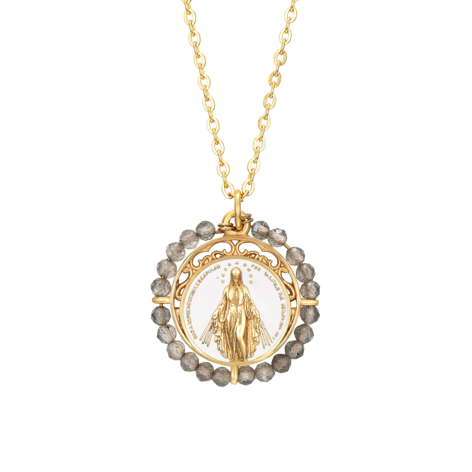 Collar Acero Dorado Milagrosa Blanca