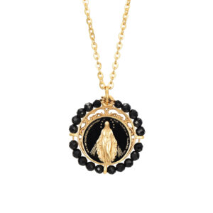 Collar Acero Dorado Milagrosa Esmalte Negro