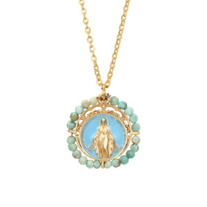 Collar Acero Dorado Milagrosa Esmalte Azul