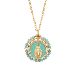 Collar Acero Dorado Milagrosa Esmalte Turquesa