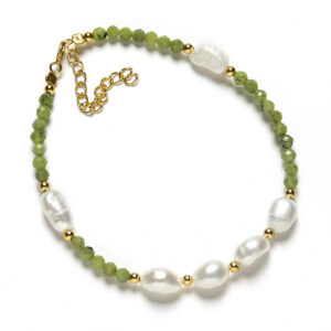 Pulsera Plata Dorada, Peridoto y Perlas