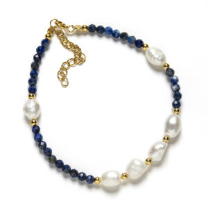 Pulsera Plata Dorada, Lapis y Perlas