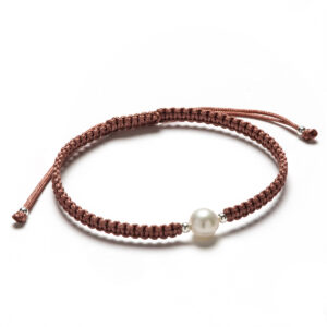 Pulsera Plata y Macramé Salmón Perla Cultivada