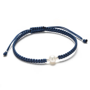 Pulsera Plata y Macramé Azul Perla Cultivada