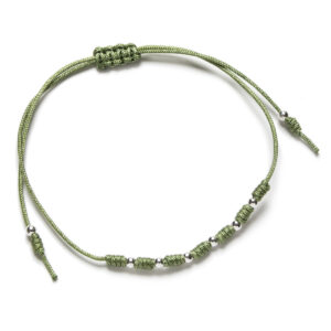 Pulsera Plata y Macramé Verde 7 Nudos