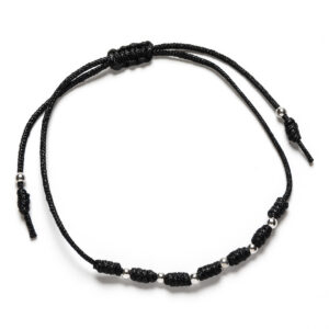 Pulsera Plata y Macramé Negro 7 Nudos