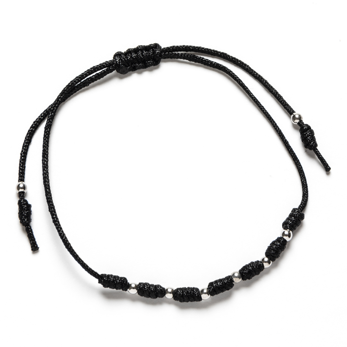 Pulsera Plata y Macramé Negro 7 Nudos