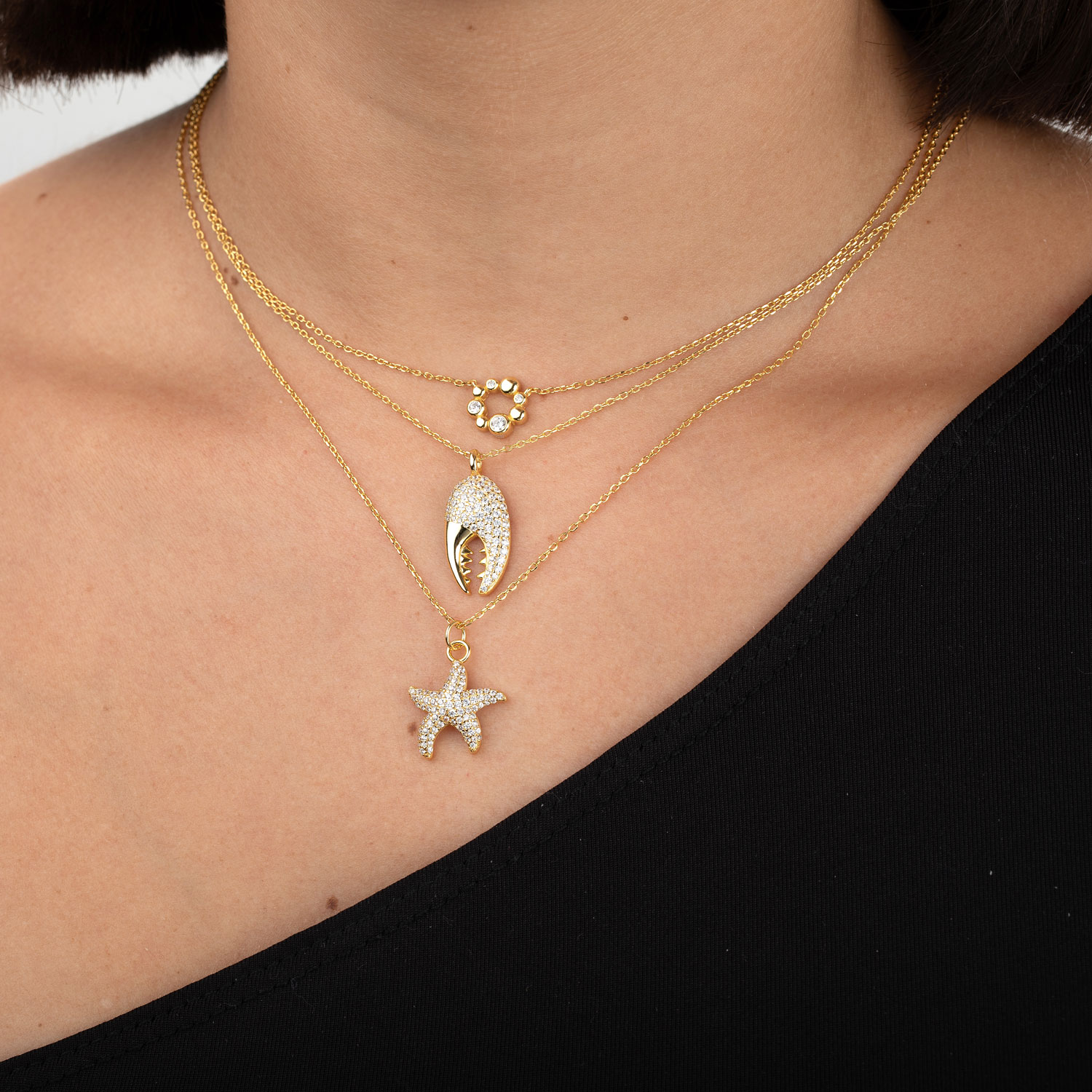 Collar Plata Baño de oro Estrella de Mar Circonitas - Imagen 2