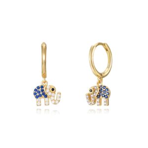 Pendientes Plata Dorada Elefante Circonitas
