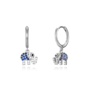 Pendientes Aro Plata  Elefante Azul