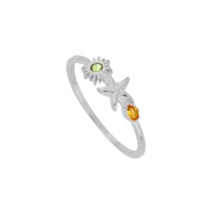 Anillo Plata Dorada Sol y Estrella de Mar  Circonita Colores