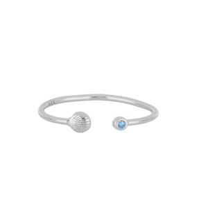 Anillo Plata Abierto Caracola y Circonita Aguamarina