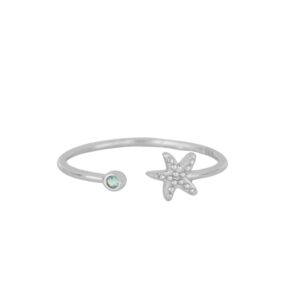 Anillo Plata Abierto Estrella de MAr y Circonita Aguamarina