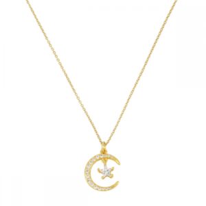 Collar Plata Dorada Luna Circonitas y Estrella