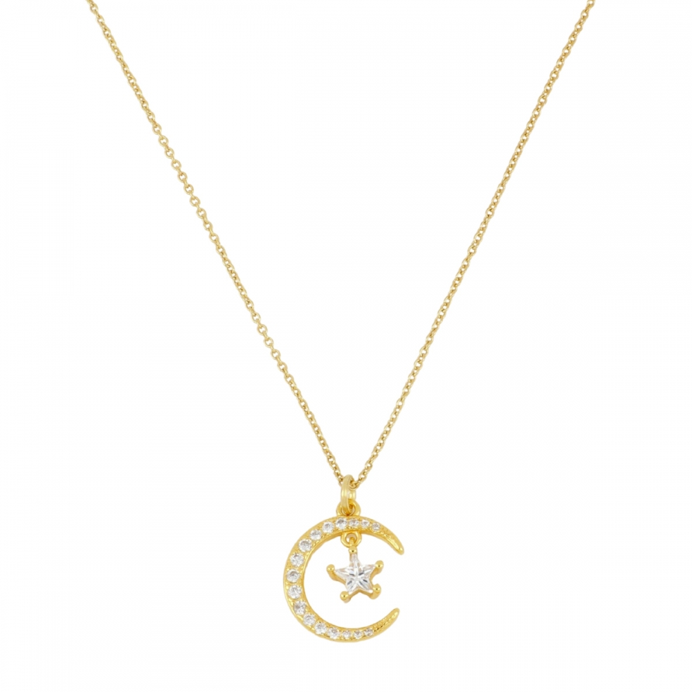 Collar Plata Dorada Luna Circonitas y Estrella