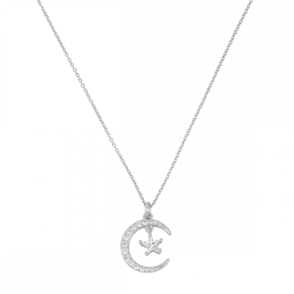 Collar Plata Luna Circonitas y Estrella