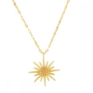 Collar Plata Dorada Sol Piedra Naranja
