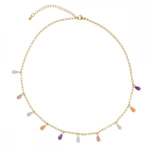 Collar Acero Dorado Piedras Multicolor