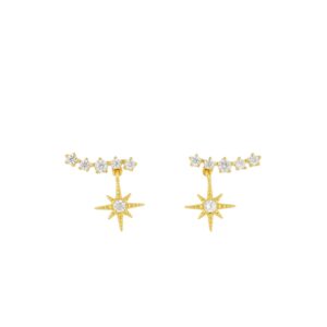Pendientes Plata Dorada Trepadores Linea y Estrella Circonitas
