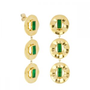 Pendientes Acero Dorado Circulos Piedra Verde