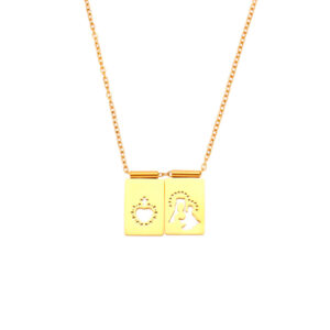 Collar Acero Dorado Escapulario Corazón Sagrado y Virgen