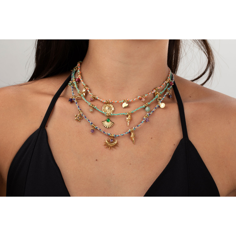 Collar Cordón Nudos Piezas y Medallón Solecito Rubí - Imagen 2