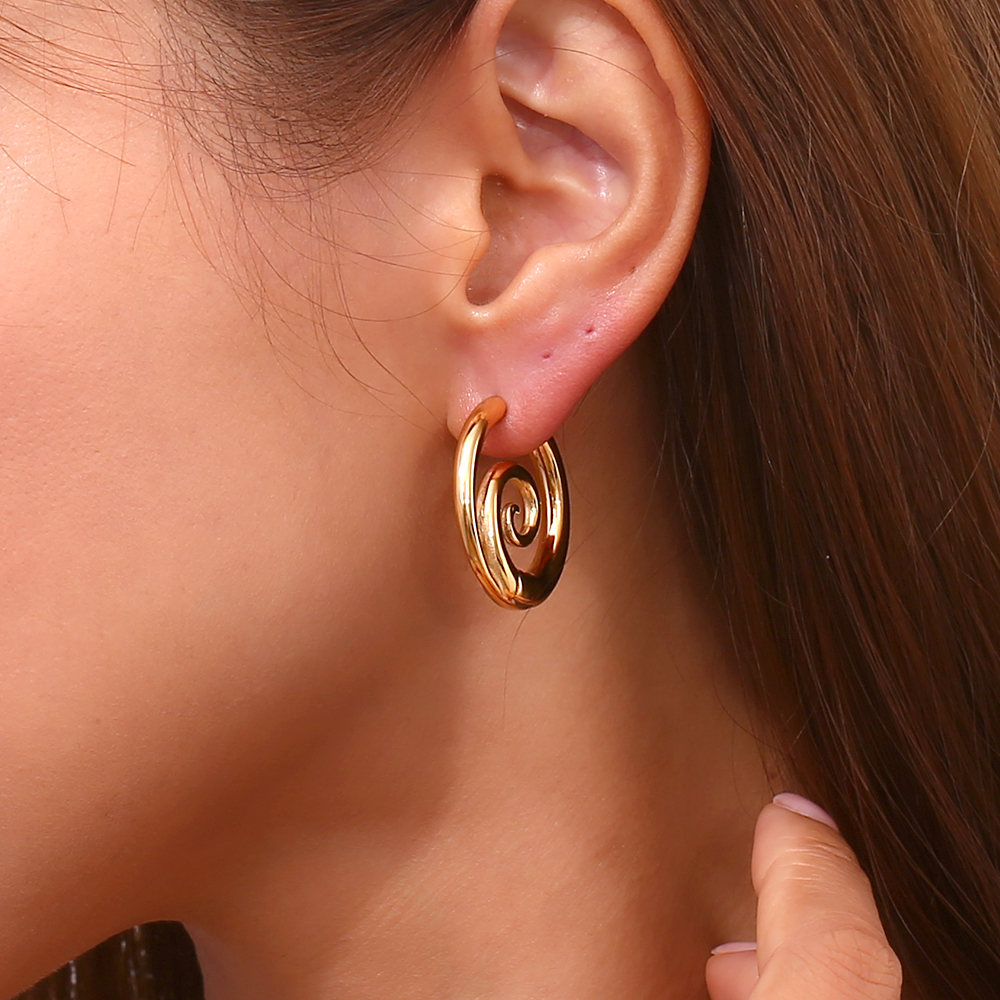 Pendientes Aro Acero Dorado Espiral - Imagen 2