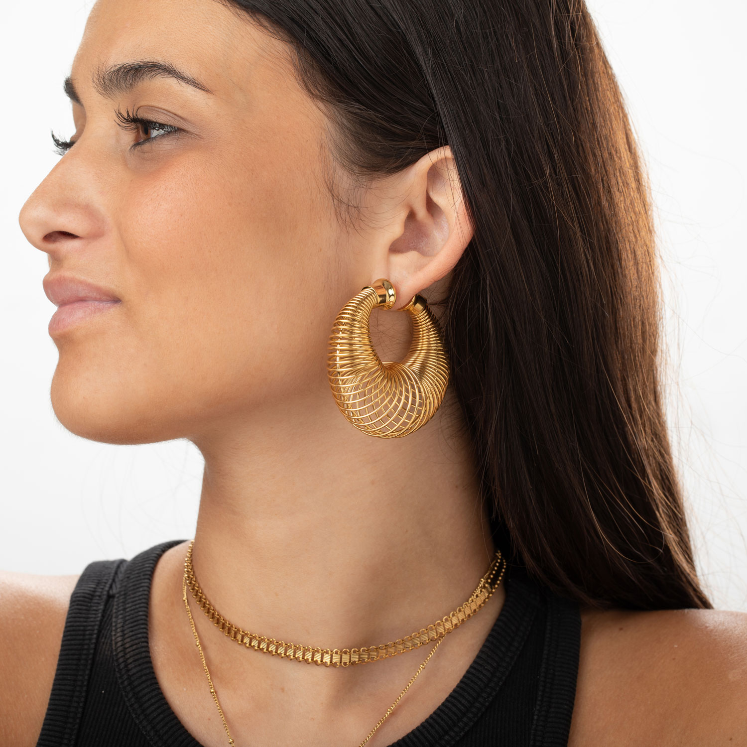 Pendientes Acero Dorado Muelle - Imagen 2