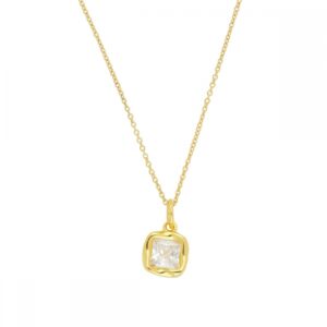 Collar en Plata de ley Dorado Cuadrado Circonita