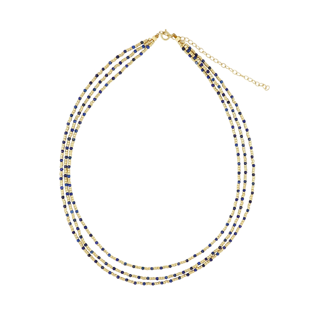 CollarTriple Cadena en Plata de ley y Lapislazuli