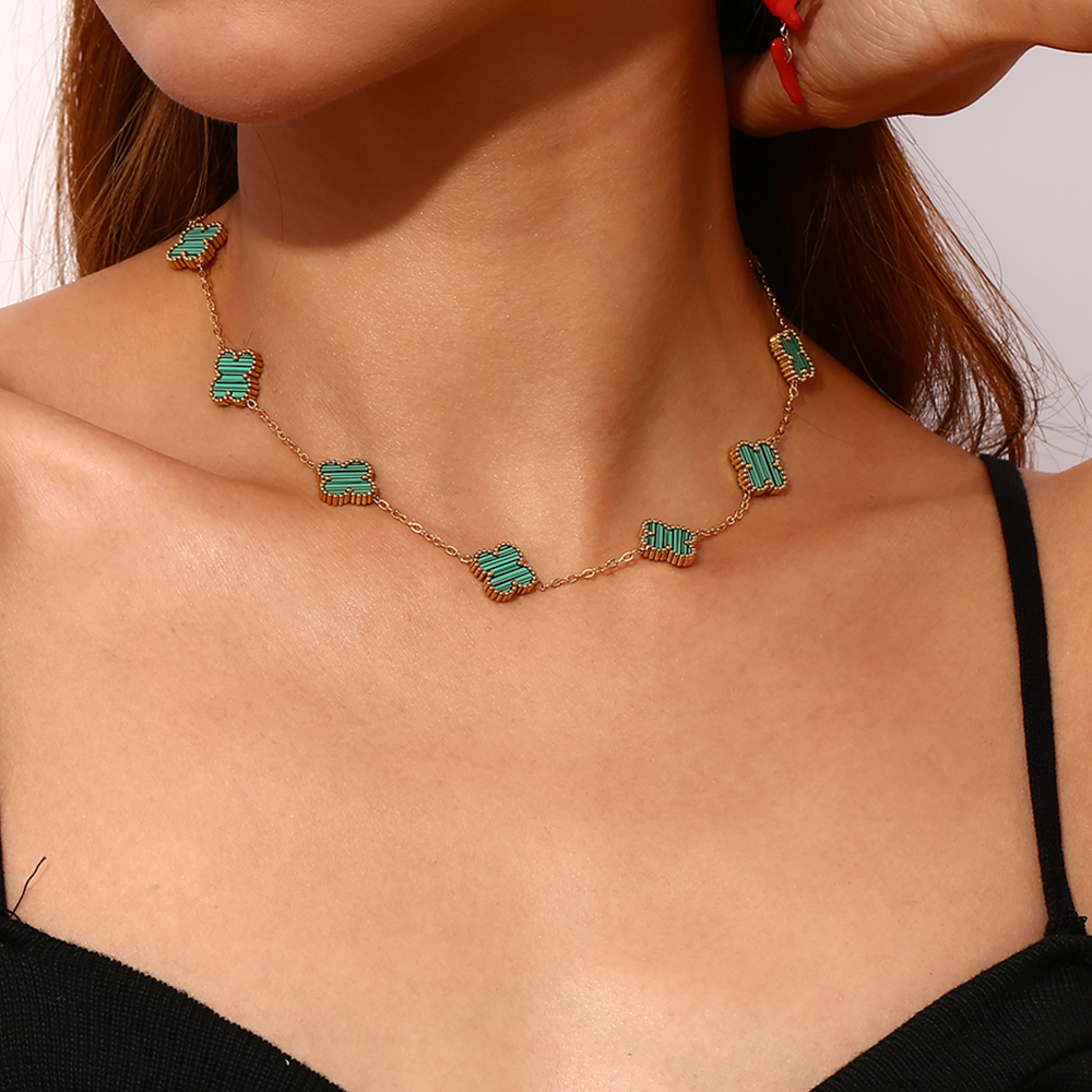 Collar Acero Dorado Treboles Verdes - Imagen 2