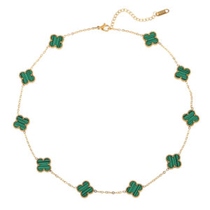 Collar Acero Dorado Treboles Verdes