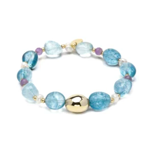 Pulsera Aswudi de Plata 925 y Cristal Azul Acabado en Oro Amarillo BXA100YC04
