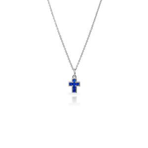 Collar en Plata de ley Cruz Circonitas Azules Cuadradas