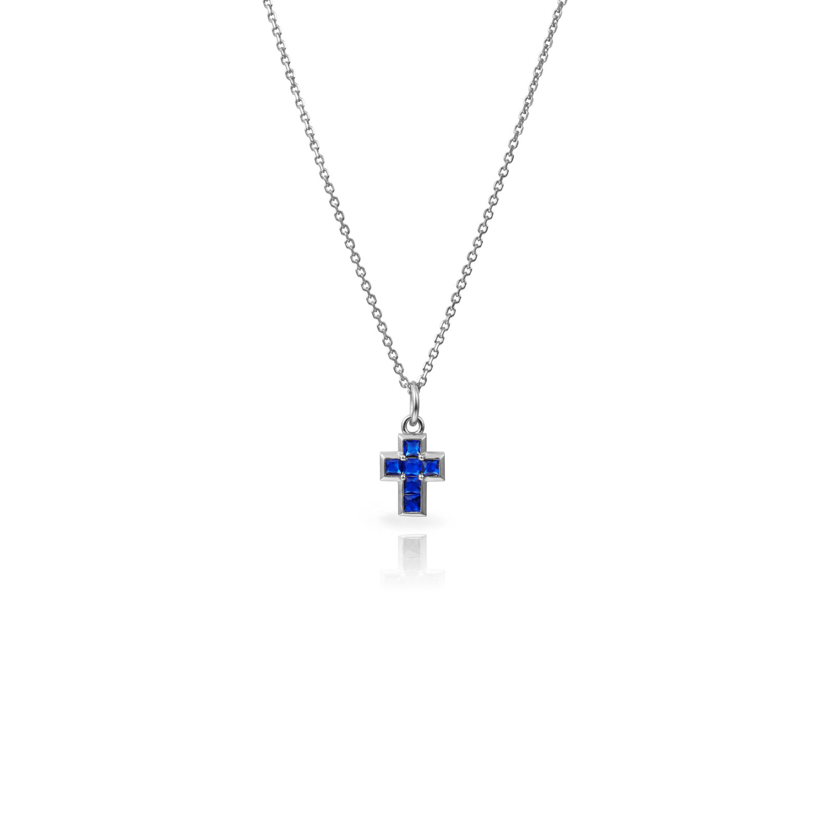 Collar en Plata de ley Cruz Circonitas Azules Cuadradas