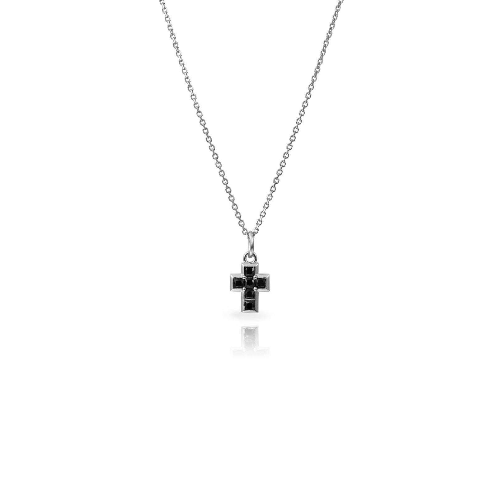 Collar en Plata de ley Cruz Circonitas Negras Cuadradas
