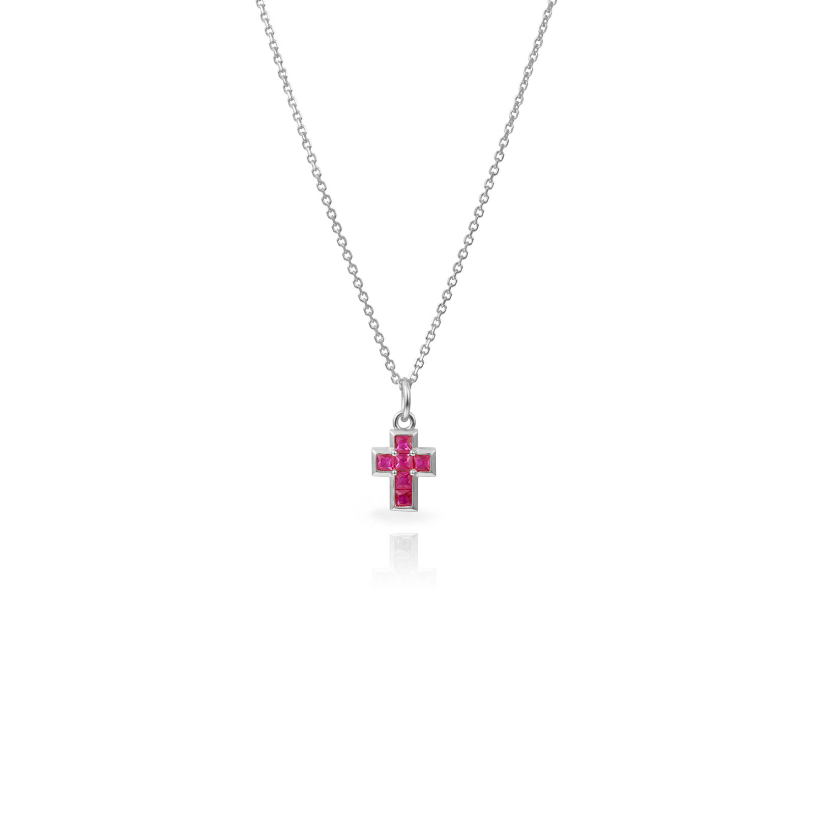 Collar en Plata de ley Cruz Circonitas Rojas Cuadradas