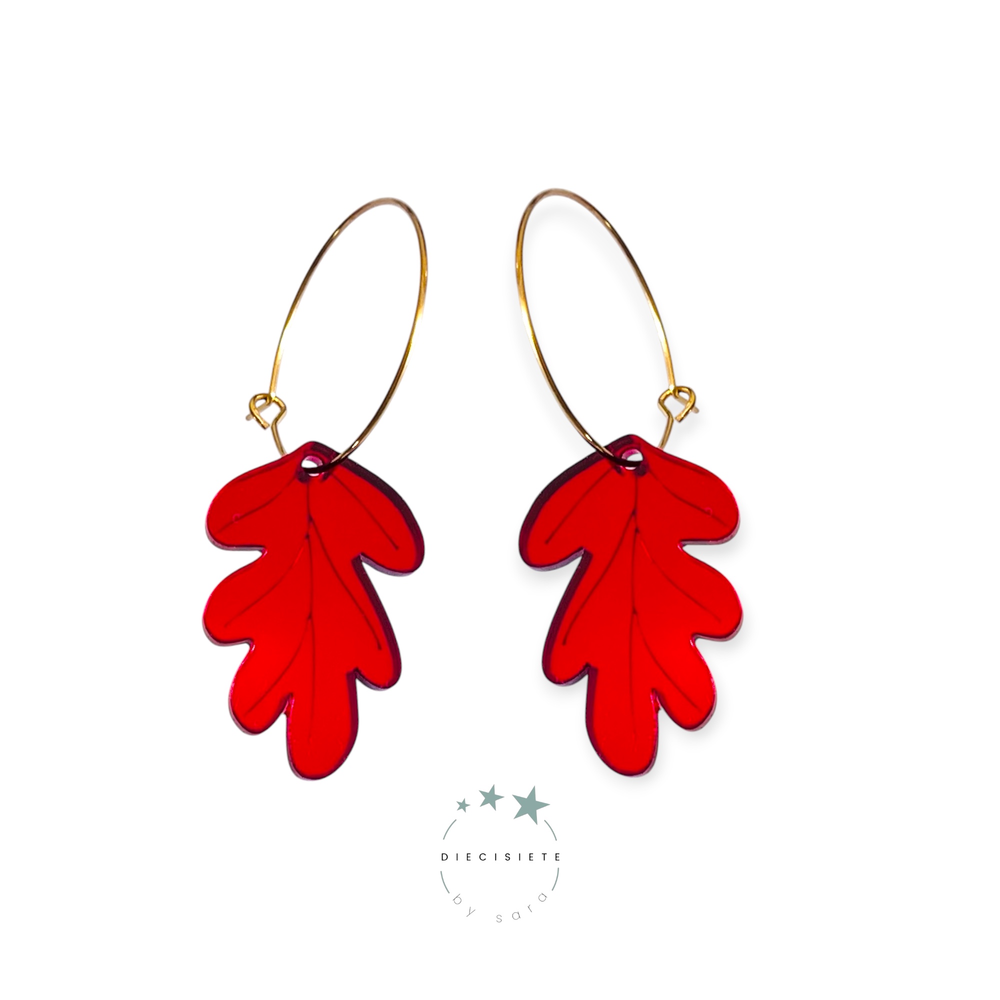 Pendientes Aro Hoja de Roble Naranja